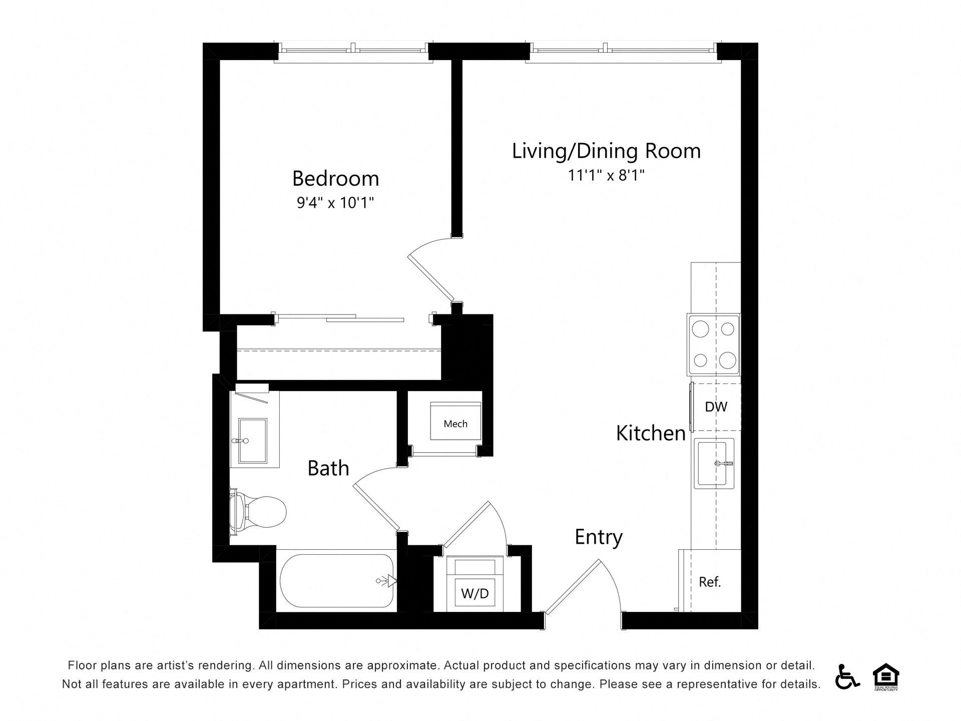 1 Bed |  1 Bath |  "apartment"